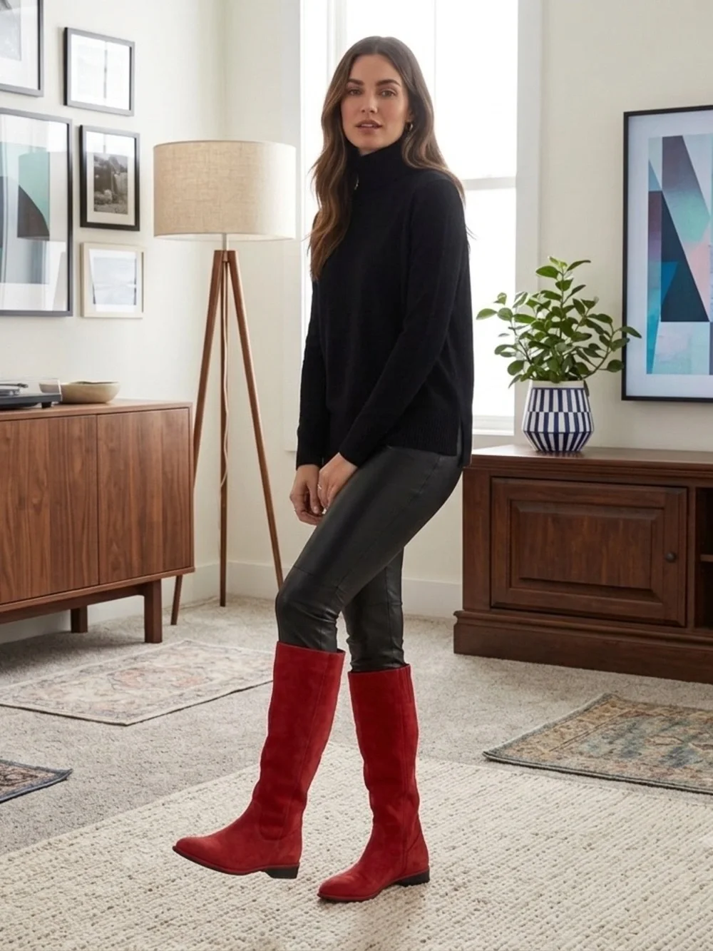 Stuart Weitzman Red Knee High Flat Suede Boots Tall Slouchy Women’s US 6.5 M